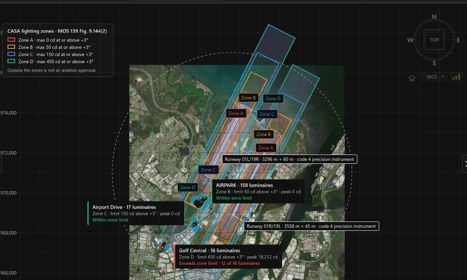 CASA lighting zones around Brisbane Airport
