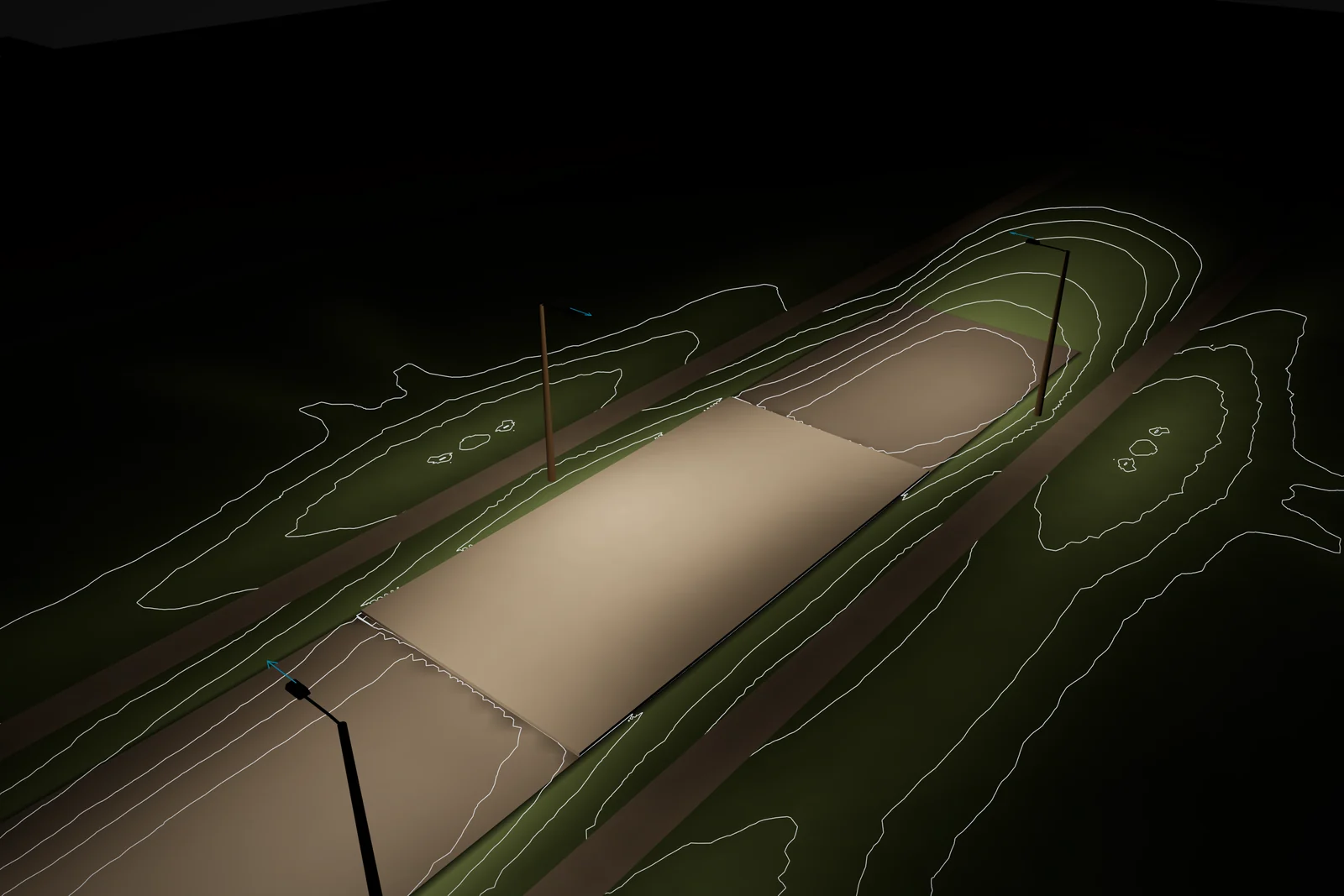 A road hump template lit at night, captured in Lumadex photo mode