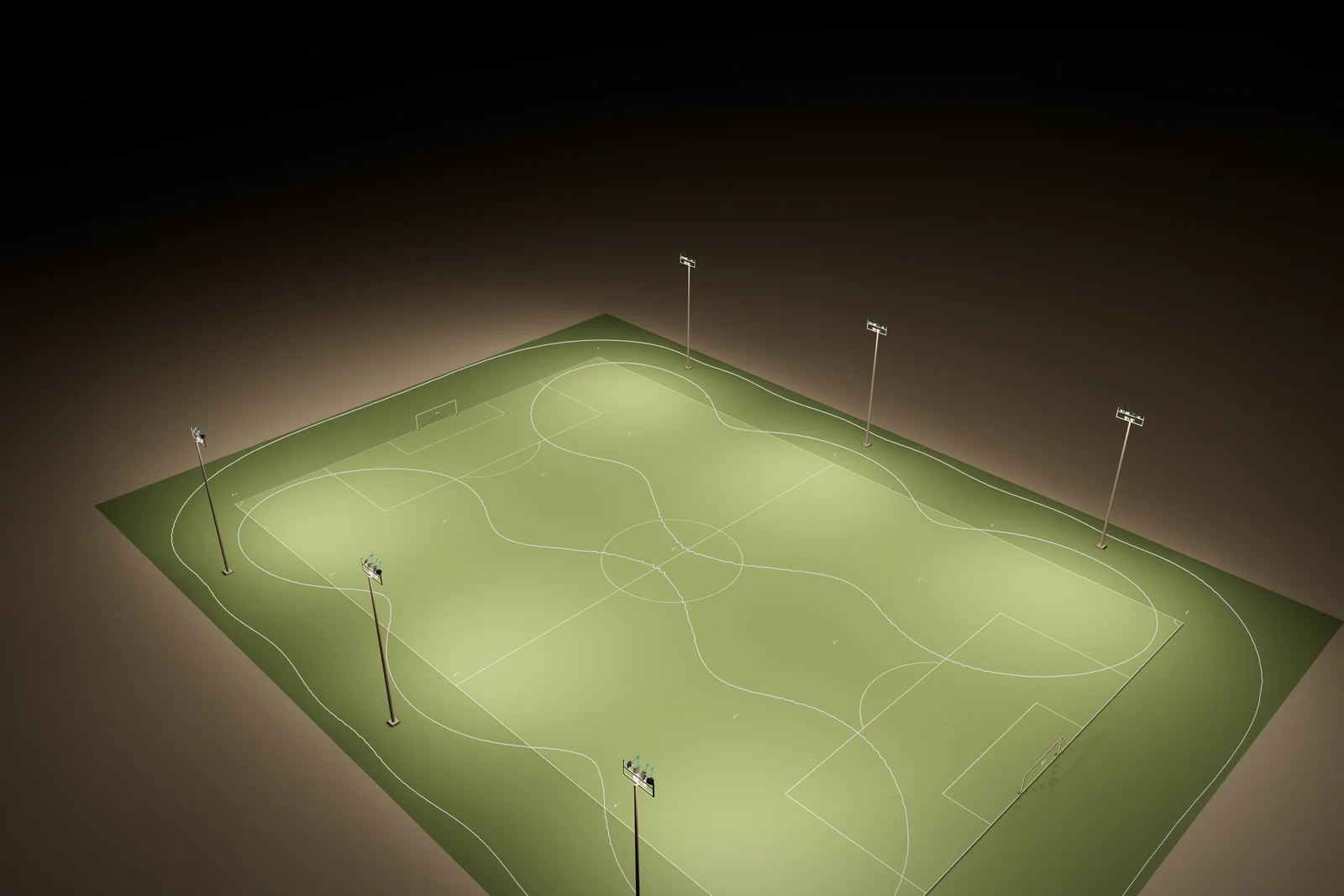 A football field lit at night, captured in Lumadex photo mode