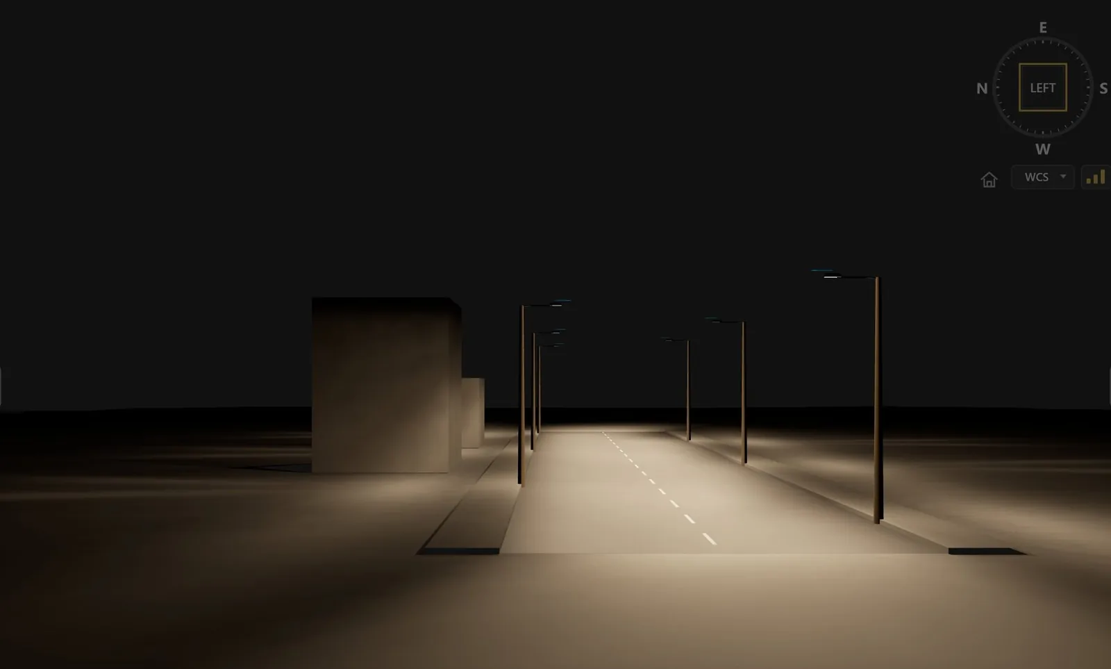 Calculated night view of a local road