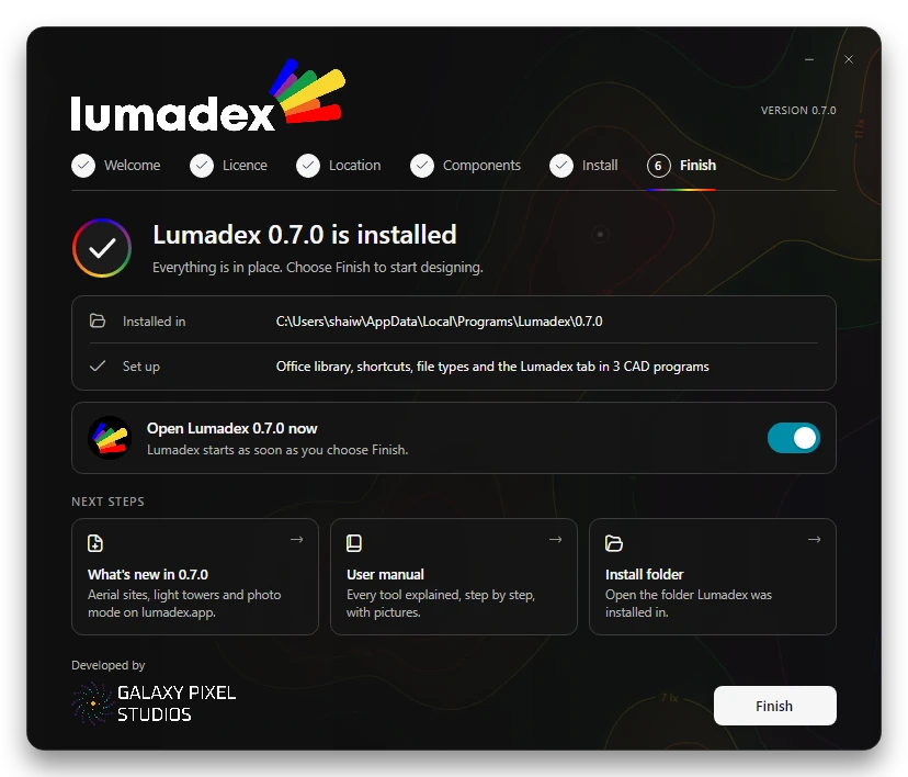 Lumadex Setup finished with next steps