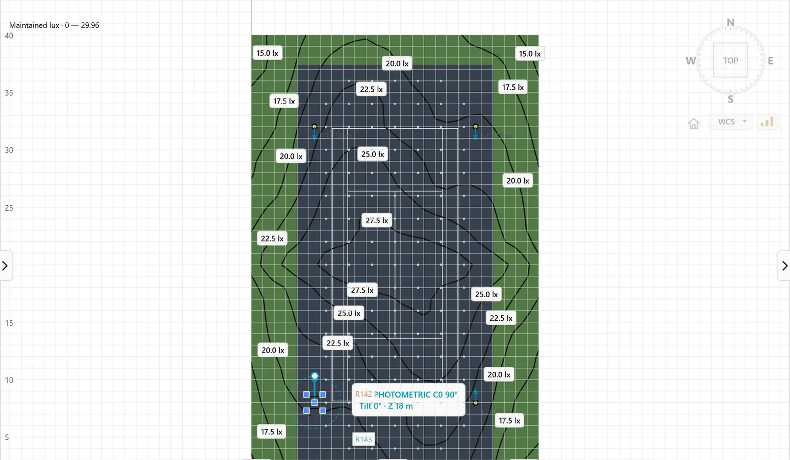 Calculation grid over courts